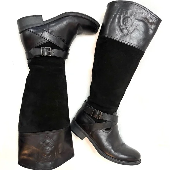 ALDO TALL BLACK SUEDE KNEE HIGH EQUESTRIAN RIDING BOOTS BUCKLE SZ 6.5 - Picture 1 of 14